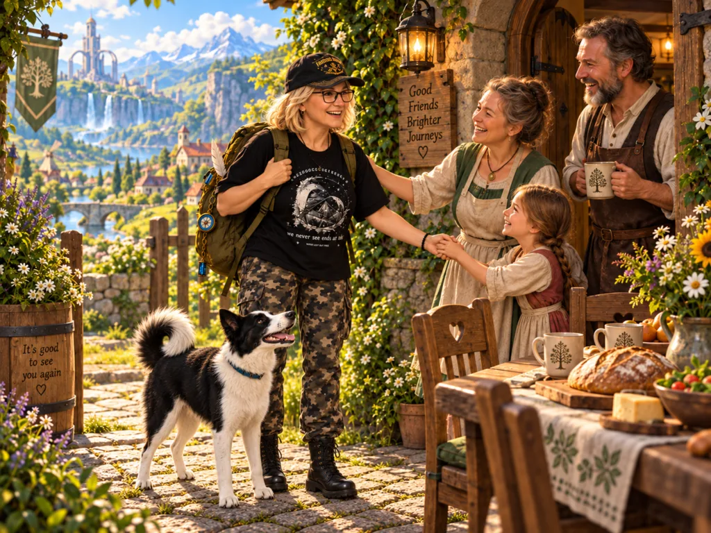 The Traveller and Martti are warmly welcomed back by familiar villagers, with bread and a place at the table waiting for them